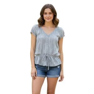 CONVERSE One Star 100% Cotton Blue Checkered Short Sleeve Top, Small